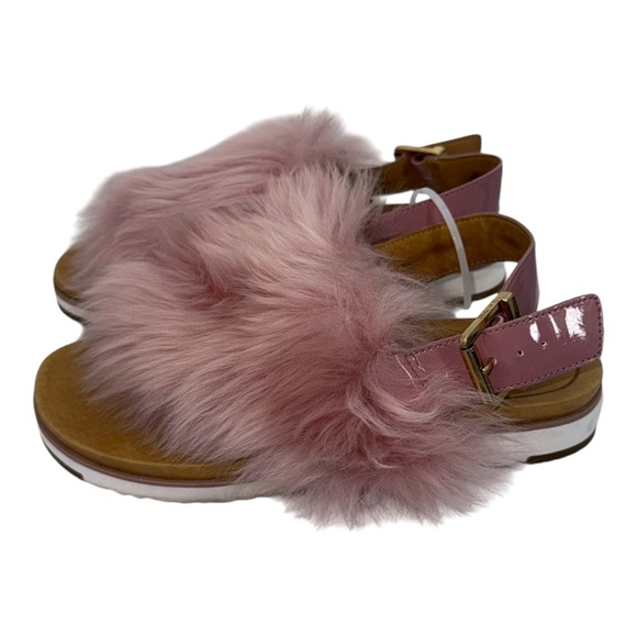 UGG Holly Pink Dawn Luxe Sheepskin Slingback Fuzzy Leather Y2K Platform Slide - Picture 9 of 11